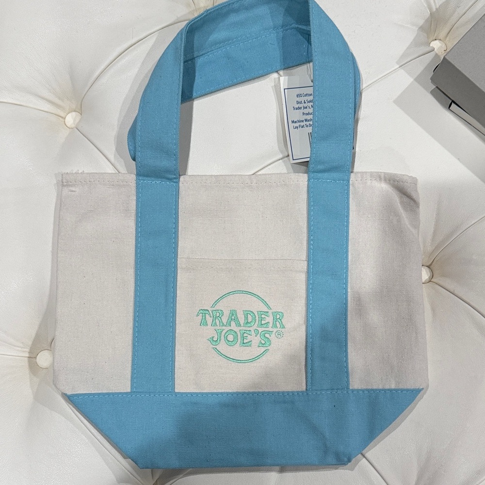 Trader Joe’s Cream & Light Blue Canvas mini Tote Bag